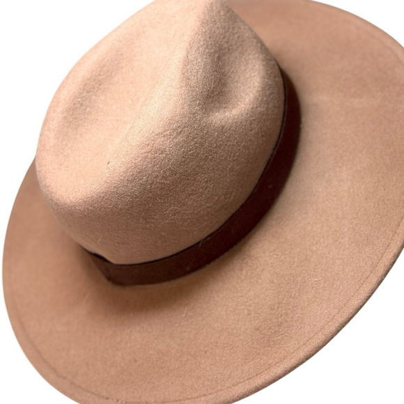 Free People Beaumont Suede Band Felt Fedora Hat One Size Beige Brown - Picture 10 of 11